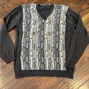 Men’s Coogi-style cotton V-Neck Sweater brown, tan and cream